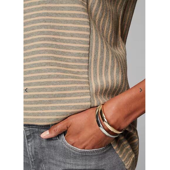 J.Jill Seamed Mock-Neck Top Gray Tan Striped Womens Medium Lagenlook Minimal - Picture 5 of 7